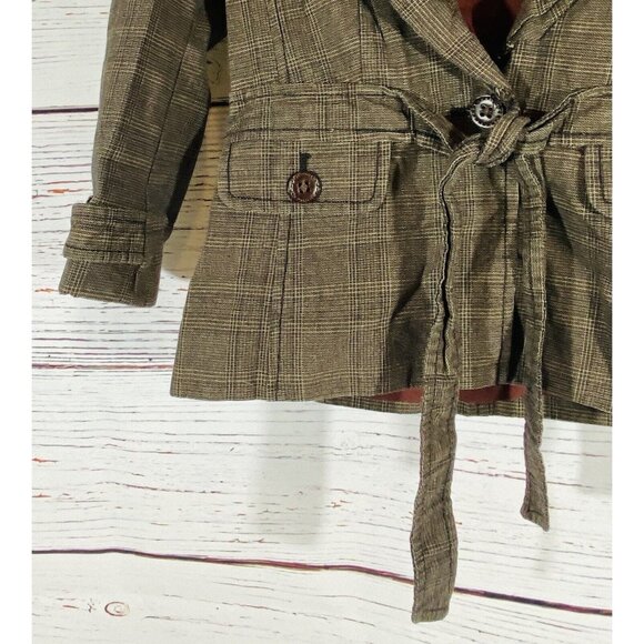 Ann Taylor Loft Blazer Jacket Sz 10 Petite Coat Button Front Brown Plaid Short - Picture 6 of 12